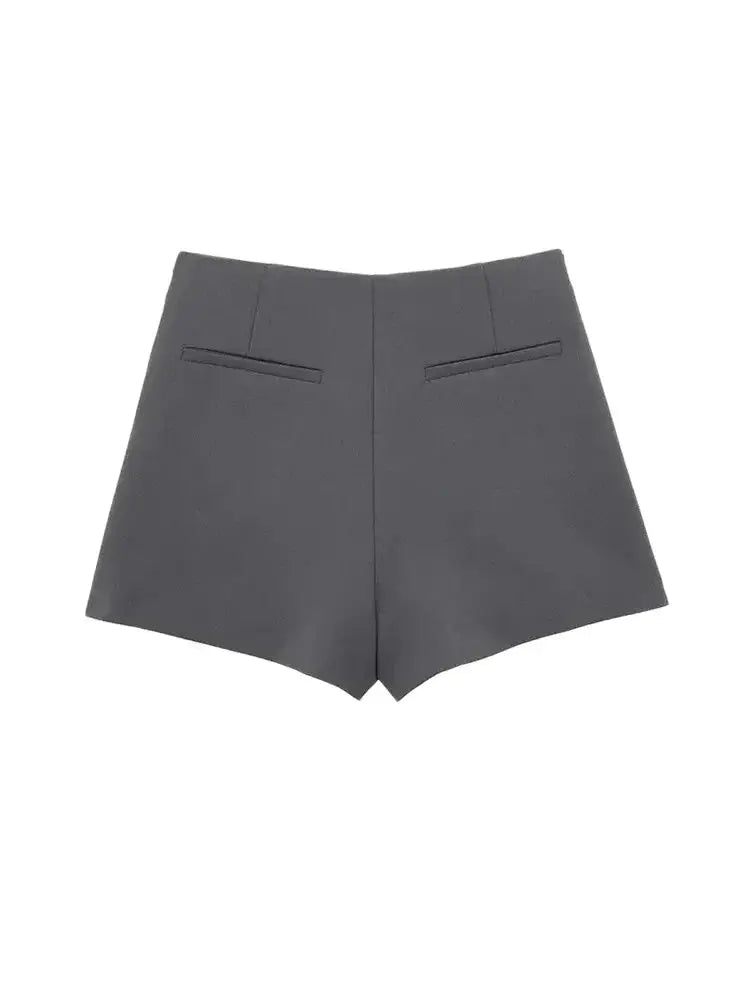 TRZA-Asymmetric Shorts Skirts with Tab for Women, High Waist, Side Zipper, Female Skort, Fashion - 3KDyn